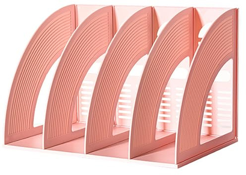 Schreibtisch Ordner, Akten Magazinhalter mit 4 Fächer, Stehsammler Kunststoff, Stehsammler Sortierablage, A4 Schreibtisch Buchregal, Dokumente Bücher Ordner, Offene Fächer, Ordner Organizer(Rosa)