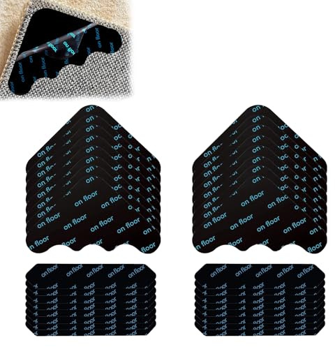 32 Pièces Anti Dérapant Tapis, sous Tapis Antidérapant Double Face, Tapis Antidérapant Lavable et Réutilisable, 16 Triangles et 16 Bandes Rug Grippers, Antiderapant Autocollants de Tapis