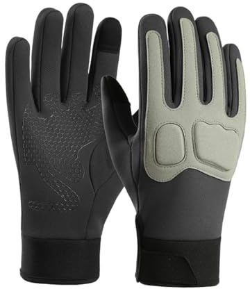 Folpus Guanti da touchscreen antivento protettivi per uomo, guanti da equitazione per escursionismo, guida, tempo freddo, Grigio Verde