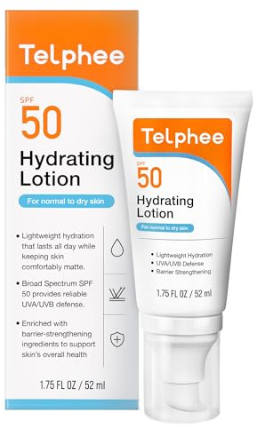 Telphee Ultra Defence Ansikts Solkräm SPF 50 | 8-Timmars Barrier-Lock Teknik | 2-i-1 Fuktcreme & Solskydd med 3 Ceramider | 60 Min Vattentålig, Ingen Vit Kasta & Icke Oljig | Parfymfri