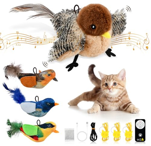 Litinliv Interaktives Katzenspielzeug Vogel, Elektrisch Fliegender Vogel für Katzen zur Selbstbeschäftigung, Aufladbares Intelligenzspielzeug mit Katzenminze, Flapping Bird Cat Toy