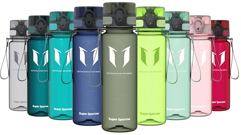 Sparrow Trinkflasche 500ml/750ml/1L - BPA-frei Tritan Wasserflasche 1-Klick | Sportflasche, Auslaufsicher, Leicht, Spülmaschinenfest, Flip Top Flaschen, Sport, Schule, Fitness, Gym, Büro, Reisen, Fahrrad