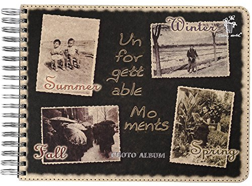 Trashy World - Álbum de fotos tradicional, Scrapbook, Tamaño A4, para pegar fotos, con anillas, capacidad 120 fotos, páginas cartón negro resistente, Álbum analogico (Apaisado 23x30 cm)