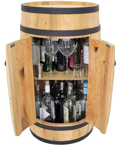 weeco Holzfass bar mit Türen 80 cm Getränkeschrank - Desinger Loft Möbel aus Naturholz - Weinregal Flaschenregal Hausbar. Holzregal Whisky Wein Bier - Bartisch Geschenke für Männer