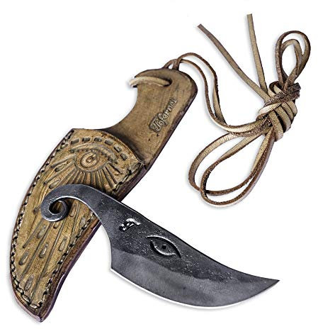 Toferner Coltello da caccia a lama fissa di Coltello in acciaio Celtico – Forgiato a mano & – Lama a punta ultra affilata – Inclusa custodia in vero cuoio