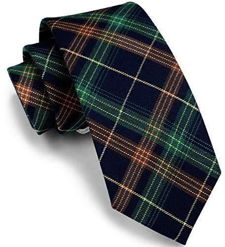 GUSLESON 7cm Plaid Tie Green Brown Tartan Woven TR Material Necktie (0910-17)