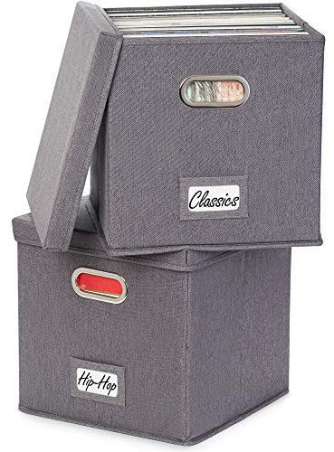 ZICOTO - Caja decorativa para vinilos, capacidad para más de 50 discos, resistente y fácil de transportar, caja para LP con tapa, caja de almacenamiento para tu valiosa colección de álbumes