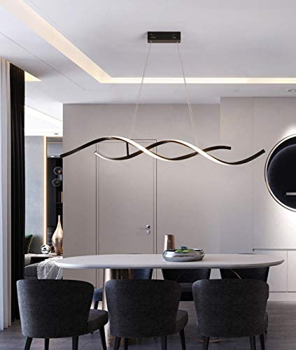 Minimalistisch Kronleuchter Pendelleuchte Esszimmer LED Dimmbar Kreativ Rechteck Spiral-Design Modern Hängelampe mit Fernbedienung für Schlafzimmer Wohnzimmer Küchen Büro Arbeitszimmer Schwarz, D110cm