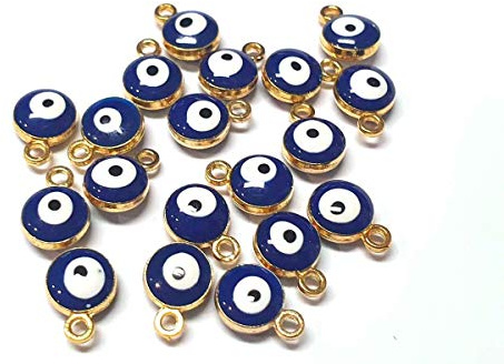 Perlin Nazar Boncugu Schmuckanhänger kettenanhänger armband emaillierte Amulett anhänger, 10 Stück, Blaues Auge, Evil Eye, DIY-Schmuck (Gold)