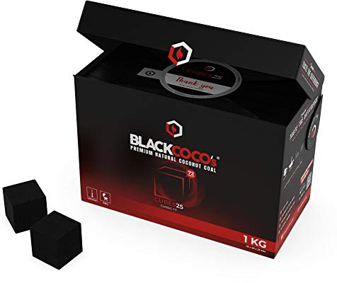 Shisha Kohle 1kg CUBES25 Kokoskohle Kokosnuss Naturkohle 25mm Grill BBQ | Allrounder für Kaminaufsatz Alufolie HMD One Coal Coalbox, Wasserpfeife Hookah, 90 Min Brenndauer, geschmacksneutral