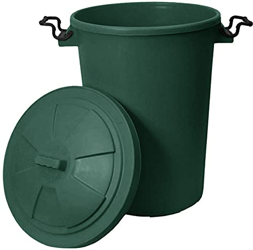 TENLITE 50 Litre Extra Large Heavy Duty Plastic Bin Dustbin Storage Unit with Locking Lid for Home and Garden Rubbish (Dark green)