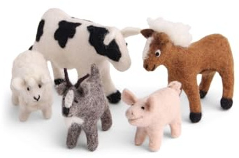 Gry & Sif Tier-Figuren aus Filz, Filz-Tiere, Deko-Figuren zum Hinstellen, Kinderzimmer-Deko zum Aufhängen, Kindergeburtstags-Geschenk, Handmade, Fairtrade | Bauernhof-Tiere, 5er Set