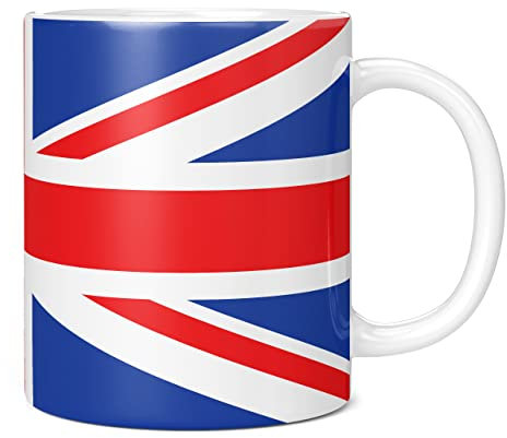 Mug Monster - Union Jack Full Wrap Flag, British or London Souvenir, Jubilee Gift - Ceramic Coffee Mug/Cup, Gift for Men or Women, Extra Large and Giant Cup Available, 11oz White Beaker