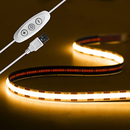 Tayire USB 5V COB striscia LED retroilluminazione TV, 2m 960LEDs Dimmerabile catena luminosa a striscia LED CRI90+ 3000K luce nastro LED per TV Retroilluminazione PC Camera da letto Cucina Casa