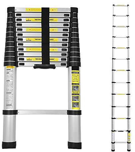 Eulenke Teleskopstege i aluminium 3,8 m utdragbar stege, halkfri aluminiumstege, stående stege, multifunktionsstege, utdragbar aluminiumstege, teleskop, utdragbar stege, 150 kg lastkapacitet