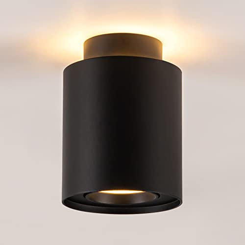 URing Faretto a Soffitto LED 6W+5W, Orientabile Plafoniera GU10 Spot Light, Rotonda Lampada da Soffitto per Cucina, Soggiorno, Corridoio, 3000K Calda Bianca, Nero