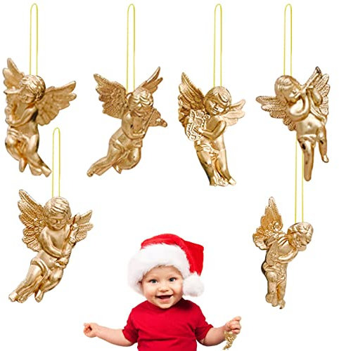 Ange Noel, Pendentif Et Ange Noël Argentés/dorés, Petit Arbre Noël, Pendentif Ange pour Noël, pour La Maison pour Décoration Vacances, Décorations Créatives, 6