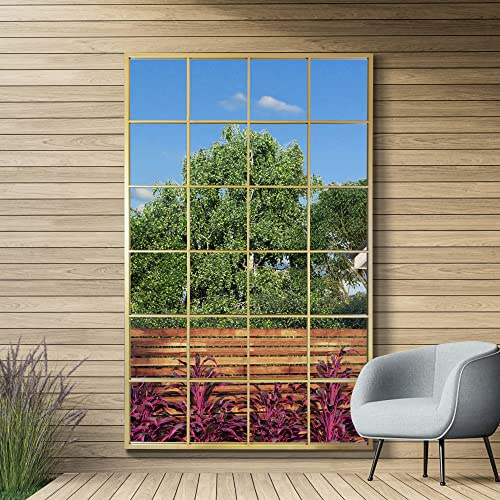 MirrorOutlet The Genestra - Gold Modern Window Full Length Garden Wall Mirror 69 X 43 (174CM X 110CM) Silver Mirror Glass with Gold Metal Frame.…