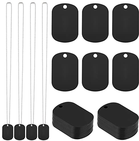 SUNNYCLUE 1 Box 40 Stück Blanko Tags Aluminium Blanko Tags Edelstahl Kugelkette Schwarz 1.5x1 Blanko Anhänger DIY 20 Sets Metall Hundenamen ID Tags Lasergravur Anhänger Für DIY Halskettenhandwerk