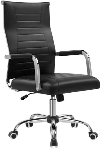 Yaheetech Silla de Oficina Silla con Respaldo Alto Silla para Hogar Oficina Silla Ergonomica Tapizada Cuero PU Capacida de Carga 136 KG Negra