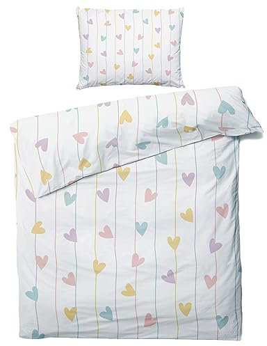 ZDABAOEC Herzen Kinderbettwäsche 100x135 Mädchen, Weiche Microfaser Kinder Baby Bettwäsche 2er Set - 1 Bettbezug + 1 Kissenbezug 40x60, mit Reißverschluss, Wende Motiv