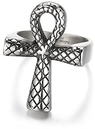 OIDEA Anelli Uomo Ankh Crocifisso Egiziano in Acciaio Inossidabile Anello Croce Argento Ipoallergenico: Preghiera Cristo Regalo Ragazzo Battesimo Misura 24(20.3mm)