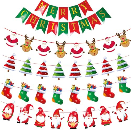 5Pcs Weihnachten Banner Girlande Merry Christmas Girlande Papier Girlande