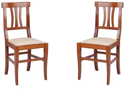 Liberoshopping Sillas de cocina de madera de haya maciza, tres tiras, estilo clásico, juego de 2 unidades (cerezo asiento acolchado)