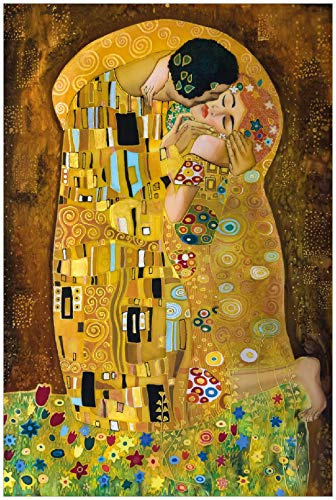Wallario Poster - Der Kuss von Klimt in Premiumqualität, Größe: 100 x 150 cm XXL-Poster