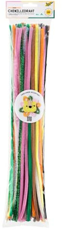 folia 778193 - Chenilledraht Bastelset SAFARI, Pfeifenputzer für Kinder und Erwachsene, 100 Stück sortiert in 10 Farben, Durchmesser 8 mm und 50 cm lang, zum Gestalten kleiner Chenille-Figuren