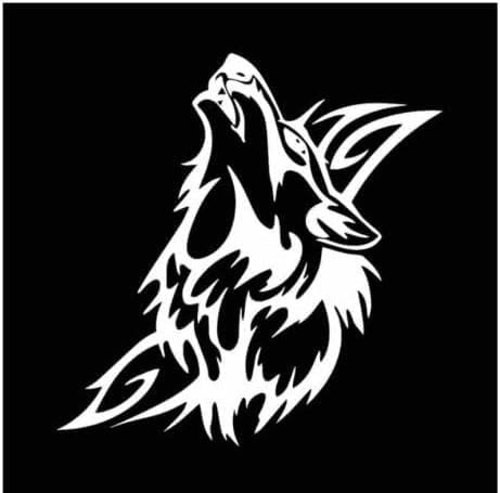 Kf1S21388 Waterproof Car Sticker, 25 Cm (9.84 Inches), Vinyl Sticker, Howling Wolf Tribal Car Bumper, Window Tattoo, Black/Silver