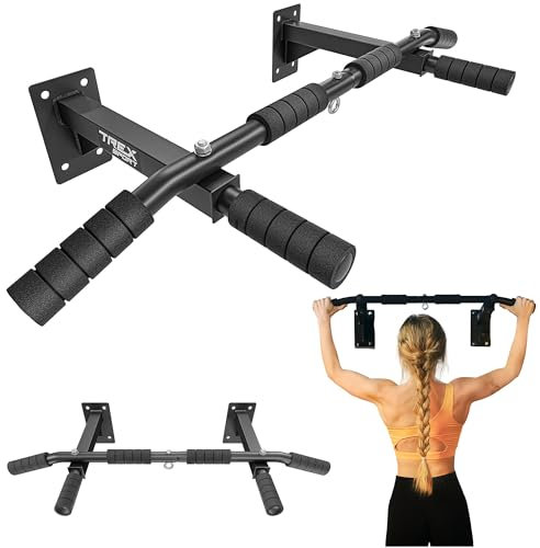 TREX SPORT Klimmzugstange zur Wandmontage TX-030PB | 6 rutschfeste Schaumstoff Griffe, Öse für Boxsack | Stahl Pull Up Bar für zuhause bis 250 kg