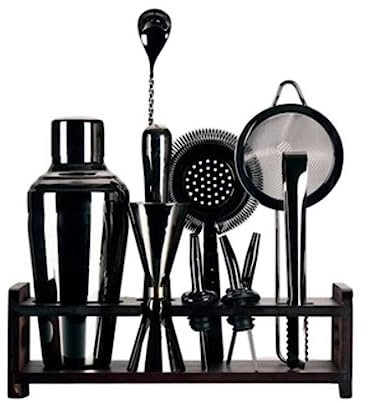 Cocktail Shaker Kit Cocktail Shaker Set 12 Piece Cocktail Shaker Set With Wood Stand Stainless Steel Bartender Kit For Party Bar Cocktail Making Set Bartender Kit Cocktail Set(Black)