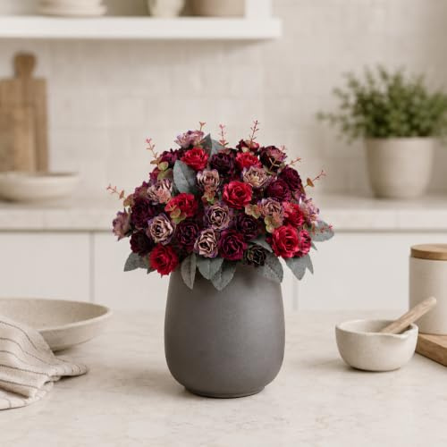 astylishome Fake Flowers for Outside Dark Red Roses Artificial Pack of 63 with Leaves Rose Faux Flower Craft Accessories for Wedding Bouquets Table Centerpieces 0211