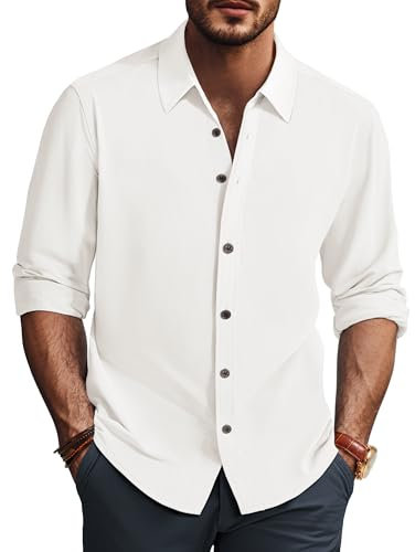 PJ PAUL JONES Men's Shirt Casual Smart Non Iron Shirts Long Sleeve T Slim Fit Button Down Formal Shirts XL White
