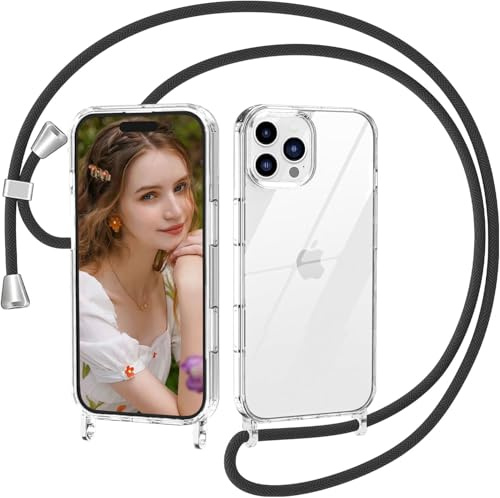 Nupcknn Transparente Funda con Cuerda para iPhone 16 Pro, Anti-Choque Anti-arañazos Carcasa Silicona Case con Correa Colgante Colgante movil Ajustable Collar Case 1.6M