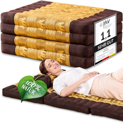 Namasdee Klappmatratze 200x80x8cm mit 100% natürlicher Kapokfüllung (Braun/Gold/Elefanten Seide)