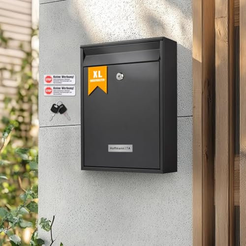 Zedelmaier XL personalisiert Briefkasten mit Edelstahl Namensschild Wandbriefkasten Postkasten briefkästen Passend für C4 Umschlag 8,5 x 26 x 35 cm Anthrazit XL