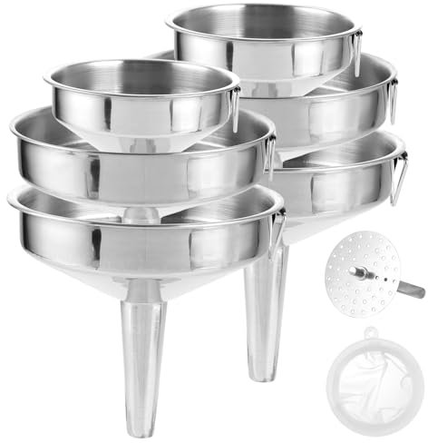 LDXDRU 6-teiliges Trichter-Set, Edelstahl mit 200-Mesh-Filter, Küchentrichter, 14/12/10 cm