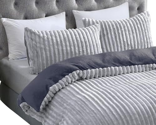 Leonado Vicenti Teddy Plüsch Winter Wende Bettwäsche Cord Streifen Cashmere Touch Feeling Nicky Plüsch Coral Fleece Flauschig Uni Einfarbig Wendebettwäsche