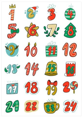 Adventskalender Zahlen Aufkleber, Adventskalender Aufkleber Set, 24 Adventskalender Aufkleber, 24 Selbstklebend Adventskalender Sticker Für Weihnachten Kalender Zum Selber Basteln Und Verzieren