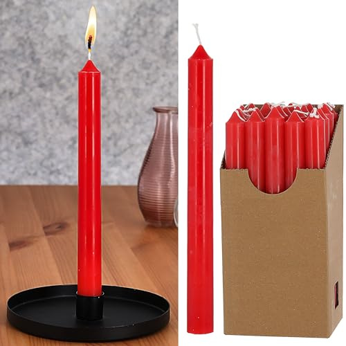 Stavljus, set om 2 | 2 x 25 cm vit paraffin | vaxljus, äkta vax, dekorativt ljus, ljus, glänsande spetsljus (1 x set om 20 stavljus, rubinröd)