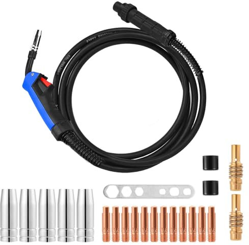 Torcia di Saldatura a Filo MIG MAG 15AK da 5 metri con 21 di Parti Usurate per Saldatura,per Saldatrice Semiautomatica a Gas raffreddata ad Aria,Bruciatore a Gas Protettivo