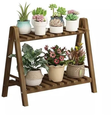 Scaletta pieghevole in legno a 2 ripiani, per interni ed esterni, organizer per vasi da fiori carbonizzati, per casa, patio, giardino, balcone, decorazione, 50 cm