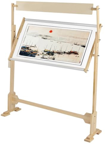 Wood Adjustable Embroidery Stand Split Rail Scroll Frame for Cross Stitch Needlework, Ingenious Design, for Needlepoint and Embroidery, 360 Degrees Rotation, 5 Height Adjustment