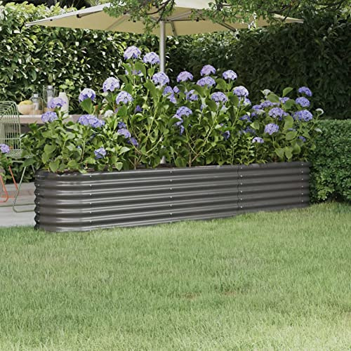IKAYAA Jardinera Alta Exterior Arriate Rectangular Macetas Exterior Jardinera Metal para Cultivo de Plantas en Exterior Patio Terraza Gris 224 x 40 x 36 cm
