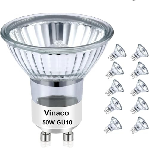 Vinaco 10 Pack Halogen GU10 120V 50W Candle Warmer Bulb Dimmable, MR16 GU10 C 120V 50W 2800K Warm White, 50 watt Halogen Light Bulb for Candle Warmer Lamp Replacement, Track Lighting