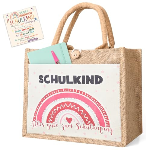 iZoeL Einschulung Geschenk Jutetasche Schulkind Geschenk Schultüte Füllung | Schulkind Jutetasche mit Grußkarte, Junge Mädchen Schultüte Füllung, Schulanfang Einschulung Deko