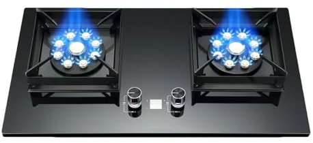 Tragbarer Gaskocher Mit 2 Brennern, 5,2 KW, 9 Hohlräume, Hohes Feuer, Topflappen Aus Schwarzem Glas Und Gusseisen, Freistehender Kocher For Camping Im Freien(NG)