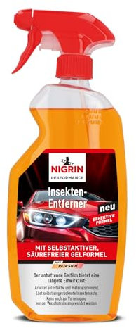 NIGRIN Performance Insekten-Entferner, entfernt Insektenrückstände auf Lack-und Kunststoff-Oberflächen und Polycarbonat-Scheinwerfern, schnell und effektiv, transparent, 750 ml